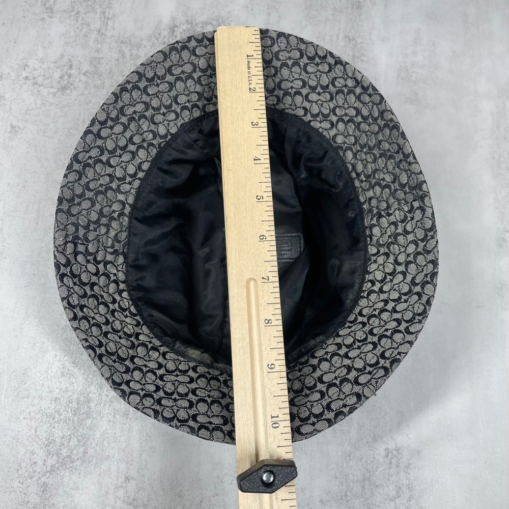 Coach Bucket Hat Size P/S Small Signature C Monogram Black Grey Leather Trim - Picture 11 of 12